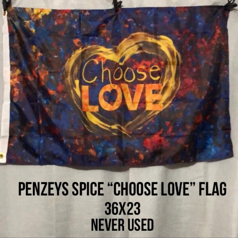 Penzeys Spice “Choose Love” Flag/Banner-Never Used-36x23-Blue/Yellow
